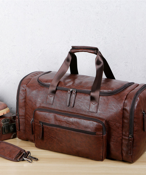 Large Capacity Men's PU Leather Travel Bag Retro
