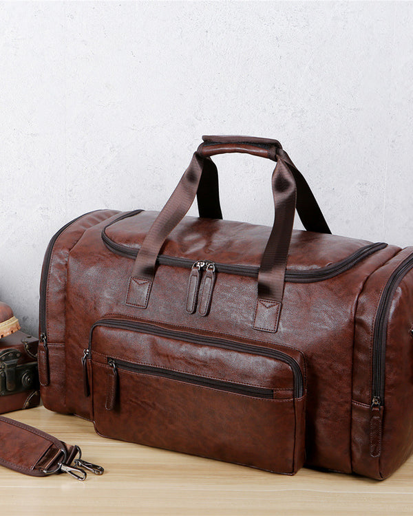 Large Capacity Men's PU Leather Travel Bag Retro